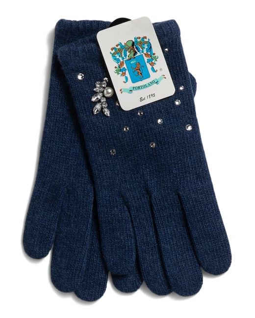 Tj Maxx Blue Cashmere Gloves With Scattered Hotfix Stones
