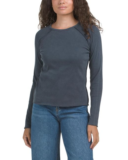 Tj Maxx Blue Long Sleeve Crew Neck T-Shirt With Raglan Sleeves For Spandex/Cotton