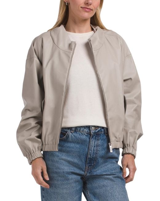 Tj Maxx Gray Leather Bomber Jacket, Polyester/Leather