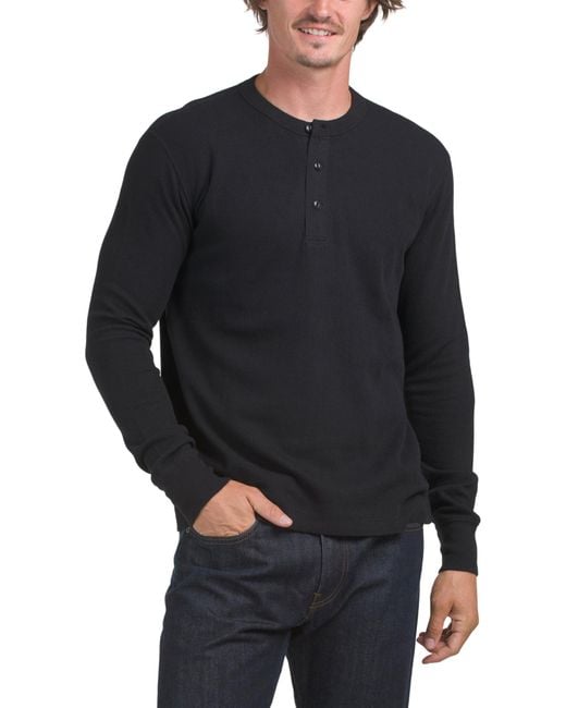 Tj Maxx Black Vintage Thermal Henley Top For Cotton for men