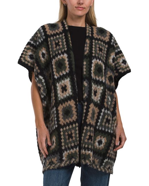 Tj Maxx Black Wool Blend Patchwork Ruana For Polyester/Wool