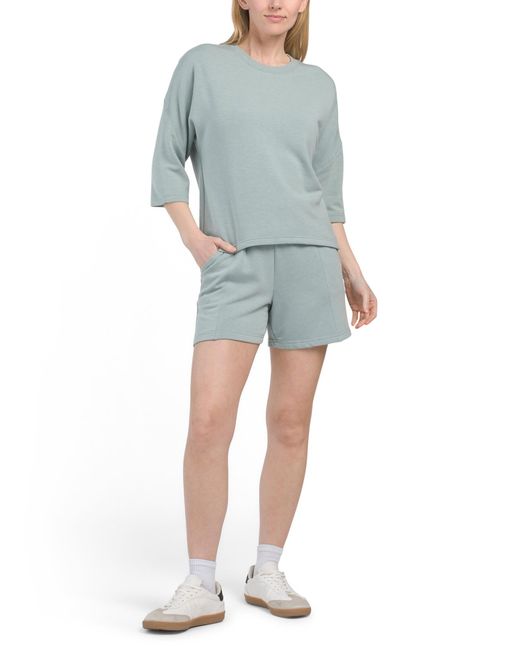 Tj Maxx Blue 2Pc Fleece Three-Quarter Sleeve Top And Shorts Set, Spandex/Polyester/Rayon