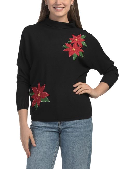 Tj Maxx Black Pull Over Embroidered Sweater, Nylon/Polyester/Rayon