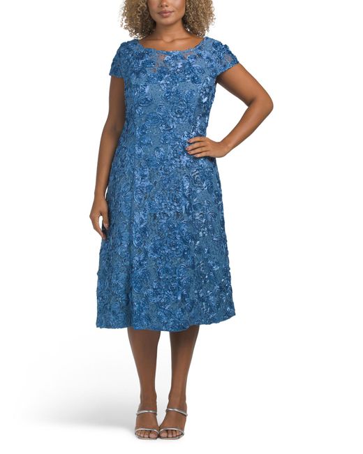 Tj Maxx Blue A-Line Rosette Dress For Nylon/Polyester/Rayon