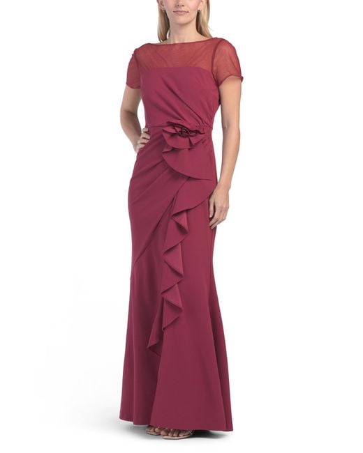 Tj Maxx Red Short Sleeve Illusion Gown For Spandex/Polyester