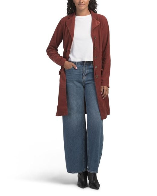Tj Maxx Blue Corduroy Belted Trench Coat, Cotton