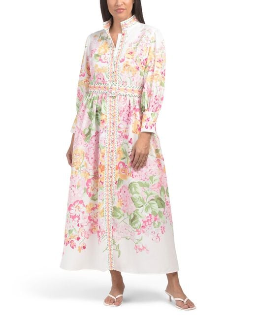 Tj Maxx White Floral Button Down Belted Maxi Dress For Cotton/Polyester
