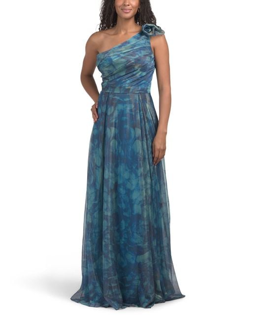 Tj Maxx Blue One Shoulder Organza Gown With 3D Floral Detail For Polyester