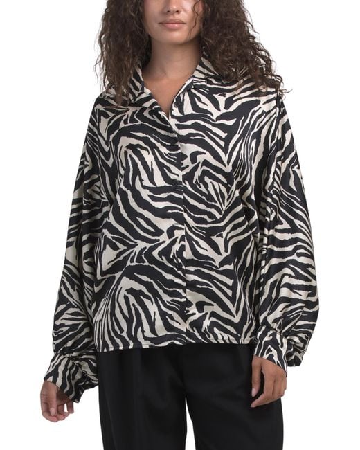 Tj Maxx Black Print Button Blouse For Polyester
