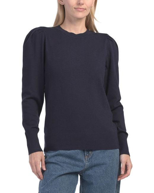 Tj Maxx Blue Puff Shoulder Pull Over Sweater, Nylon/Polyester/Rayon