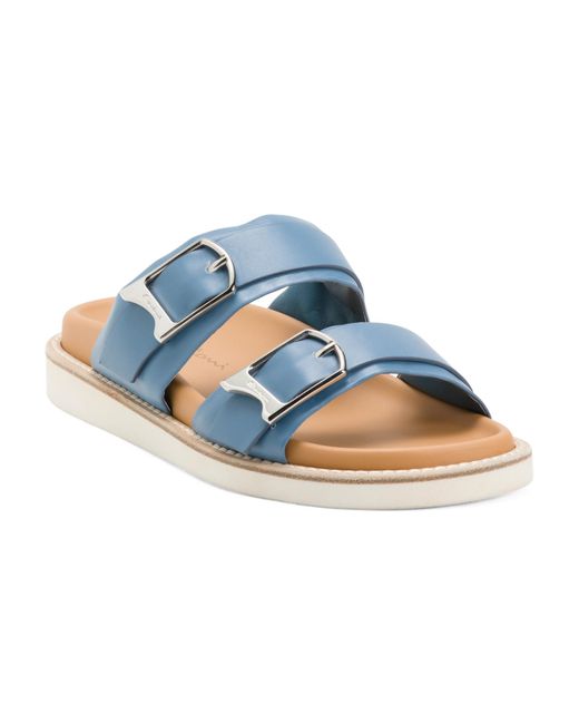 Tj Maxx Blue Leather Flat Slide Sandals For