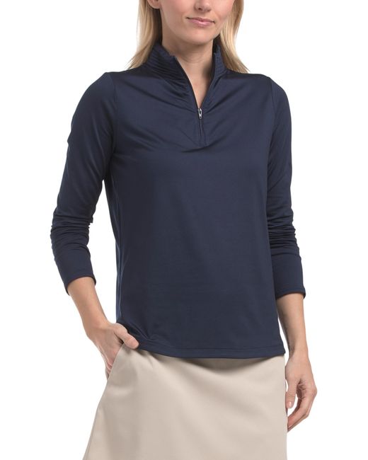 Tj Maxx Blue Upf 50 Mock Neck Long Sleeve Top For Spandex/Polyester