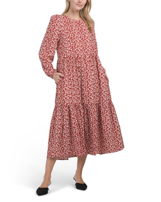 Tj Maxx Floral Tiered Midi Dress With Back Ribbon Tie For Spandex/Polyester