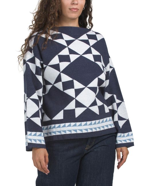 Tj Maxx Blue Printed Sweater, Polyester/Acrylic/Viscose