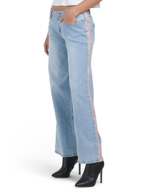 Tj Maxx Blue Lace Stripe Detail Wide Leg Jeans For Spandex/Cotton/Polyester