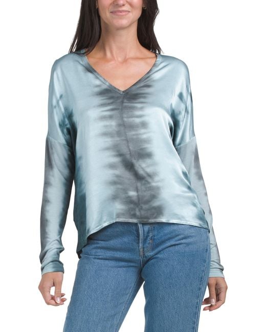 Tj Maxx Blue Bauer V-Neck Top For Modal/Viscose/Rayon
