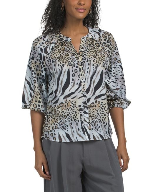 Tj Maxx Gray Three-Quarter Split V-Neck Blouse For Polyester