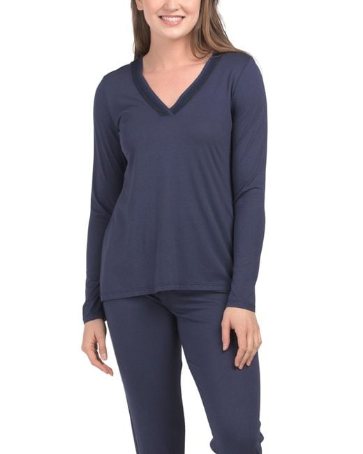 Tj Maxx Blue 2Pc Venice Long Sleeve Pullover Pajama Set For Pima Cotton/Modal