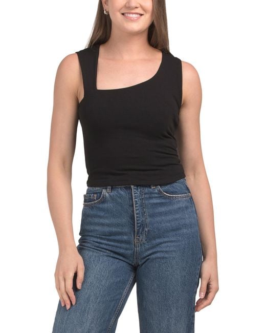 Tj Maxx Black Asymmetrical Neck Cut Out Tank Top For Spandex/Cotton