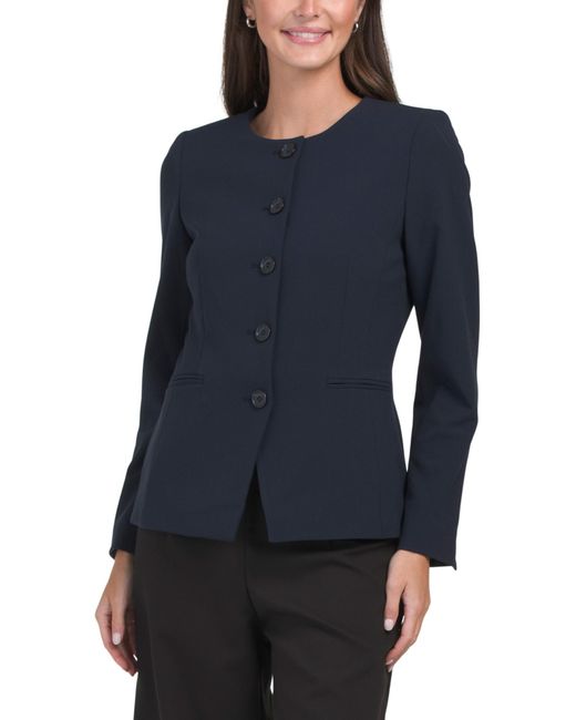Tj Maxx Blue Collarless Button Front Jacket, Polyester/Viscose