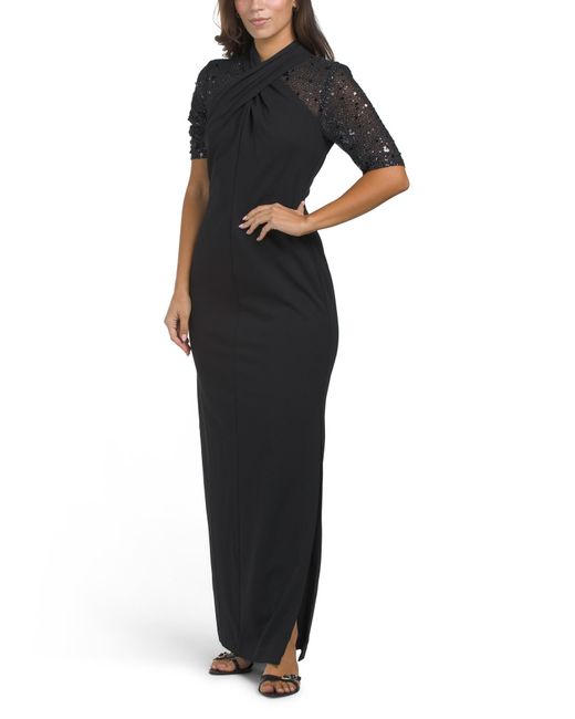 TJ Maxx Women's Black Short Sleeve Illusion Gown For Spandex/Polyester TJ Maxx Women's Black Short Sleeve Illusion Gown For Spandex/Polyester