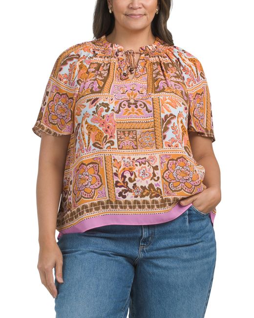 Tj Maxx Blue Plus Split Neck Blouse For Polyester