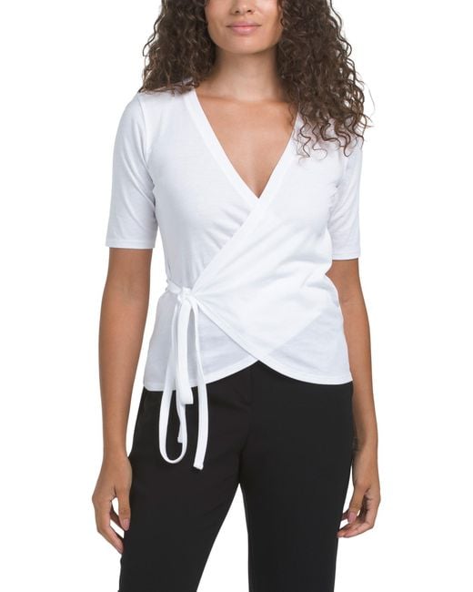 Tj Maxx White Bianca Faux Wrap T-Shirt For Cotton