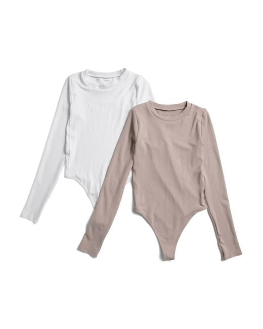 Tj Maxx Natural 2Pk Long Sleeve Bodysuits For Nylon/Spandex