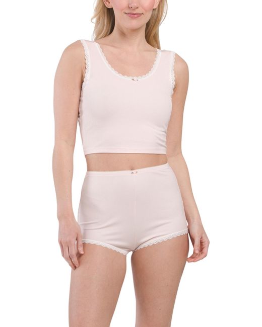 Tj Maxx White 2Pc Ribbed Kiki Cropped Tank And Shorts Pajama Set For Spandex/Rayon