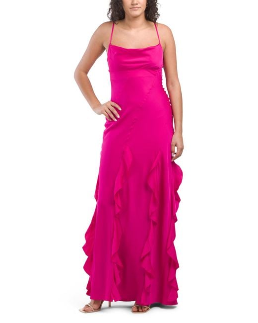 Tj Maxx Pink Silk Blend Kamila Ruffle Cowl Neck Gown For Spandex/Viscose