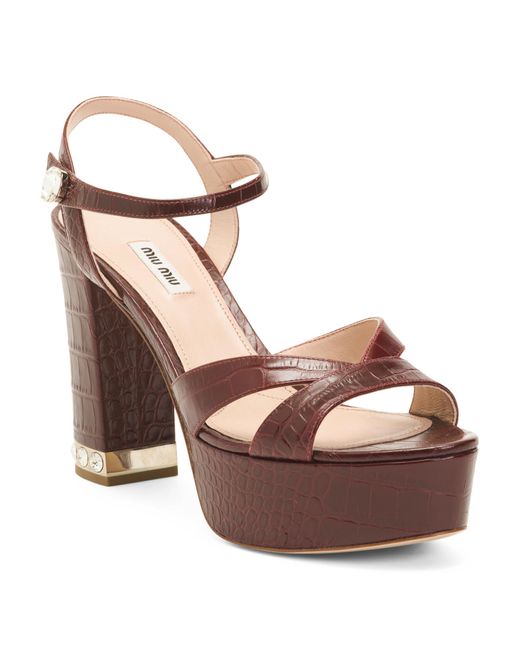 Tj Maxx Brown Leather St. Croco 3 Strappy Platform Heeled Sandals For
