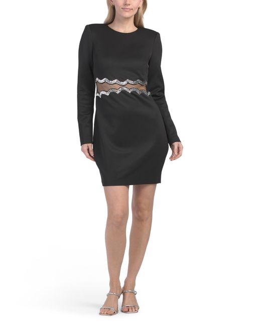 Tj Maxx Black Mesh Waist Long Sleeve Mini Dress For Spandex/Polyester