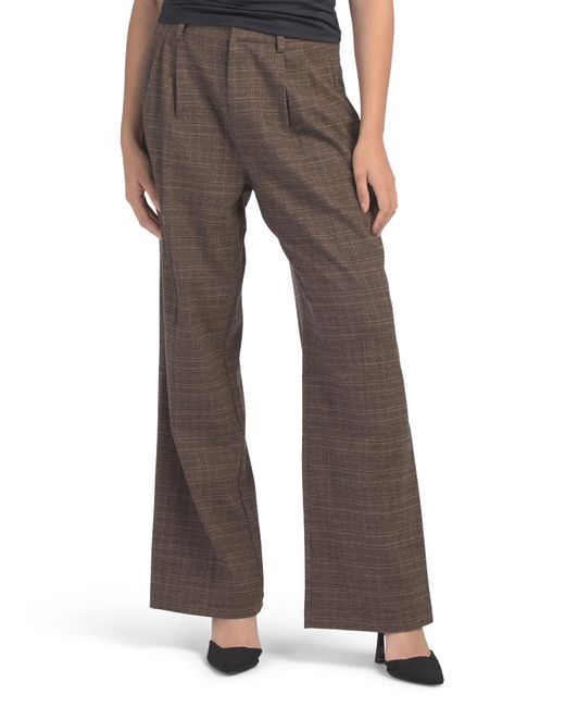 Tj Maxx Brown Plaid Pleated Wide Leg Trousers For Spandex/Polyester/Viscose