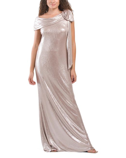 Tj Maxx Multicolor One Shoulder Bow Metallic Gown For Spandex/Polyester