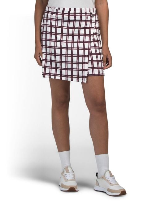 Tj Maxx White Plaid Printed Pull On Wrap Front Skort, Polyester