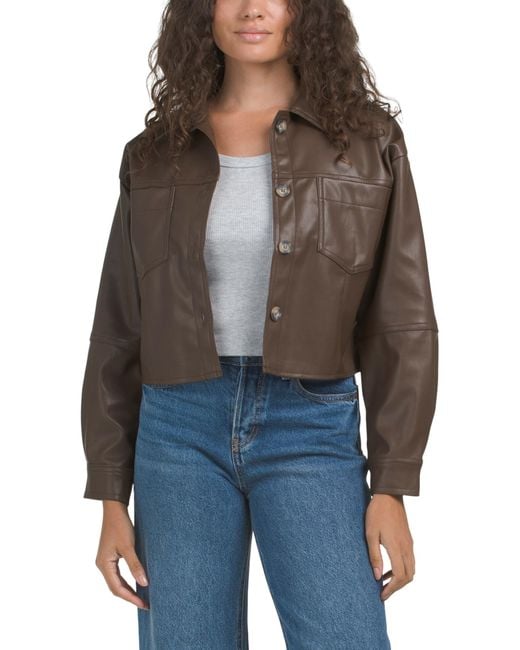 Tj Maxx Brown Boxy Faux Leather Jacket For
