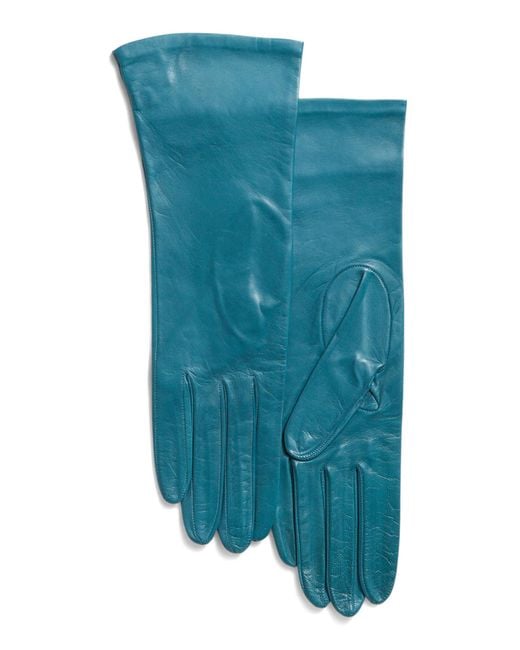 Tj Maxx Blue Leather Basic Gloves With Silk Lining For