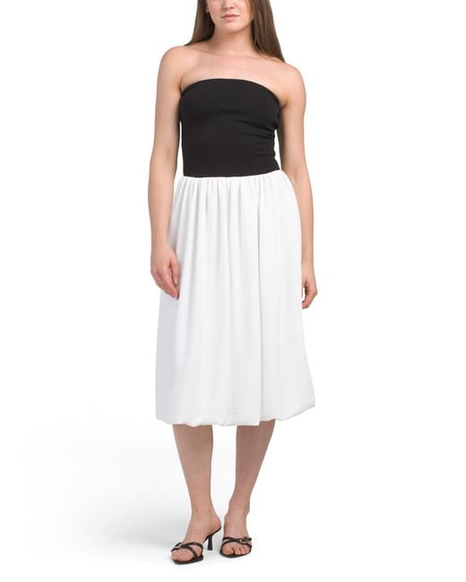 Tj Maxx White Strapless Mixed Media Ponte Top Midi Dress For Nylon/Spandex/Viscose