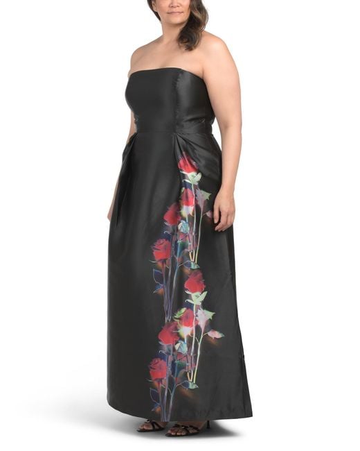 Tj Maxx Black Strapless Floral Gown For Polyester