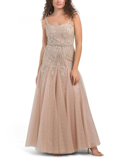 Tj Maxx Natural Sleeveless Rhinestone Trim Gown For Polyester