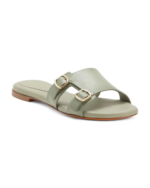 Tj Maxx Green Leather Flat Slide Sandals For