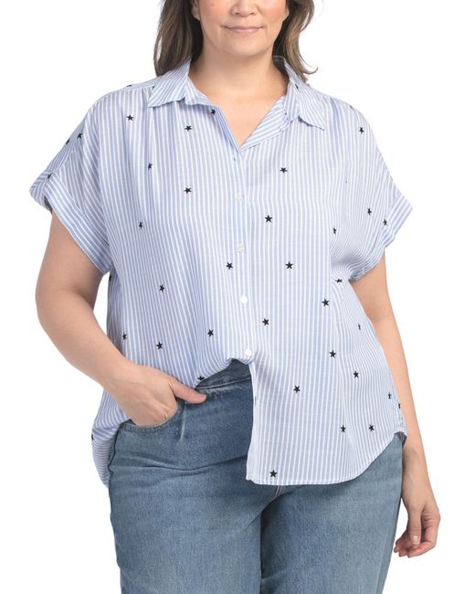 Tj Maxx Blue Plus Striped Blouse For Rayon