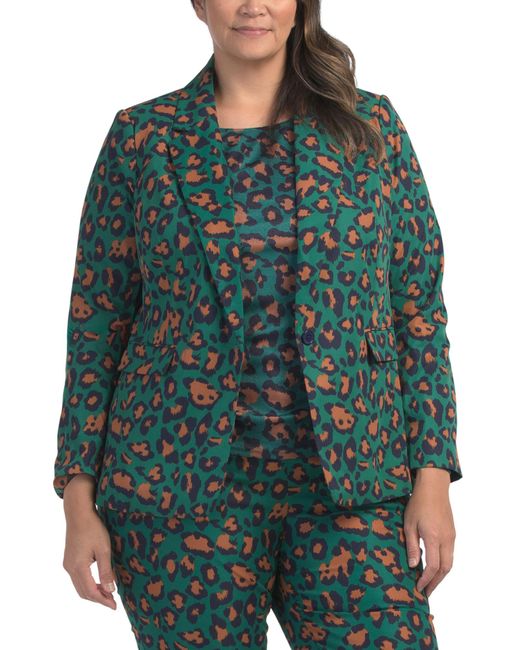 Tj Maxx Green Plus Leopard Printed Blazer For Polyester