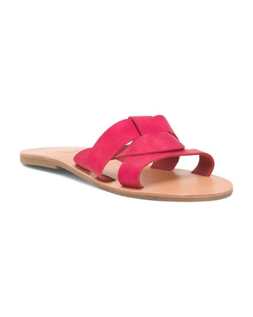 Tj Maxx Pink Leather Boca Slide Sandals For Suede