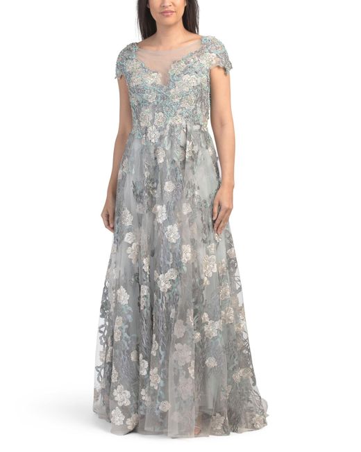 Tj Maxx Gray Short Sleeve Floral Gown For Polyester