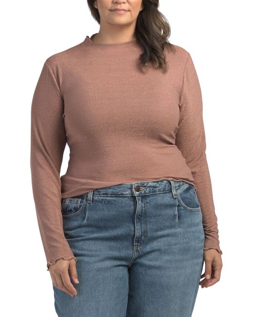 Tj Maxx Blue Plus Ruffled High Neck Top For Nylon/Spandex