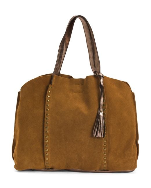 Tj Maxx Brown Suede Studded Slouchy Tote, /Suede