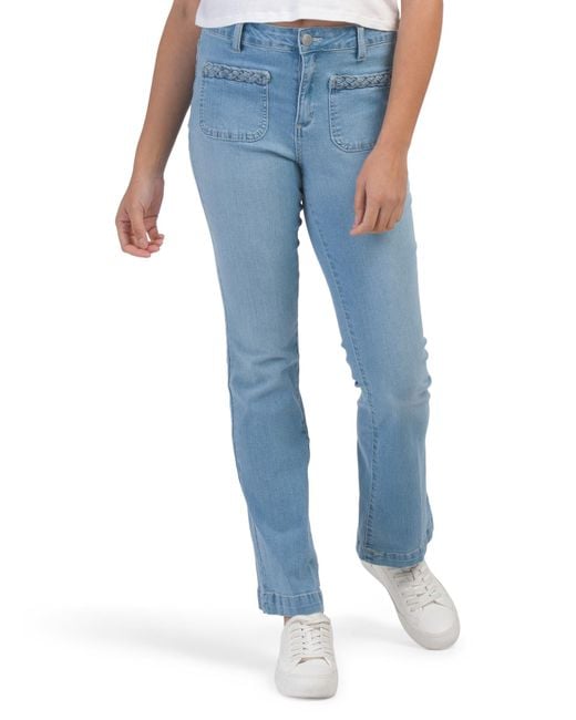 Tj Maxx Blue High Rise Recycled Skinny Bootcut Jeans With Braid Trim Patch Pockets For Spandex/Cotton/Polyester