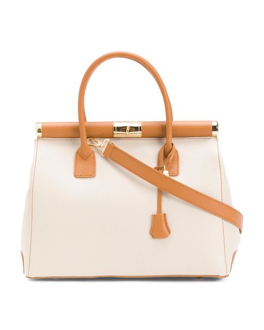 Tj Maxx Natural Leather Ladylike Top Frame Satchel, Leather