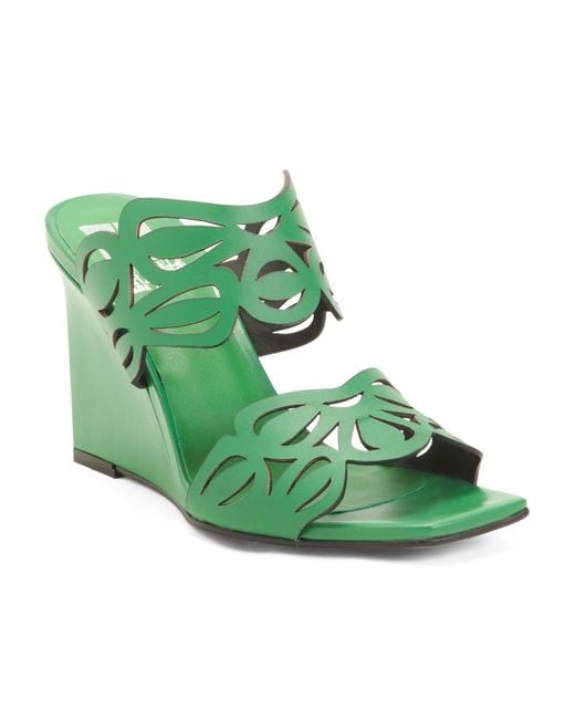 Tj Maxx Green Leather Laser Cut Wedge Sandals For